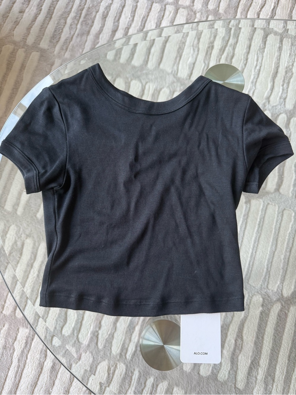 ALO Yoga Black Crop Top — Short Sleeve Crew Tee